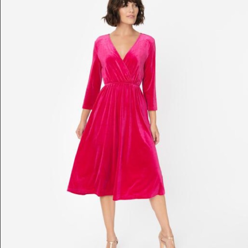 Unique Vintage Fuchsia Velvet Dress